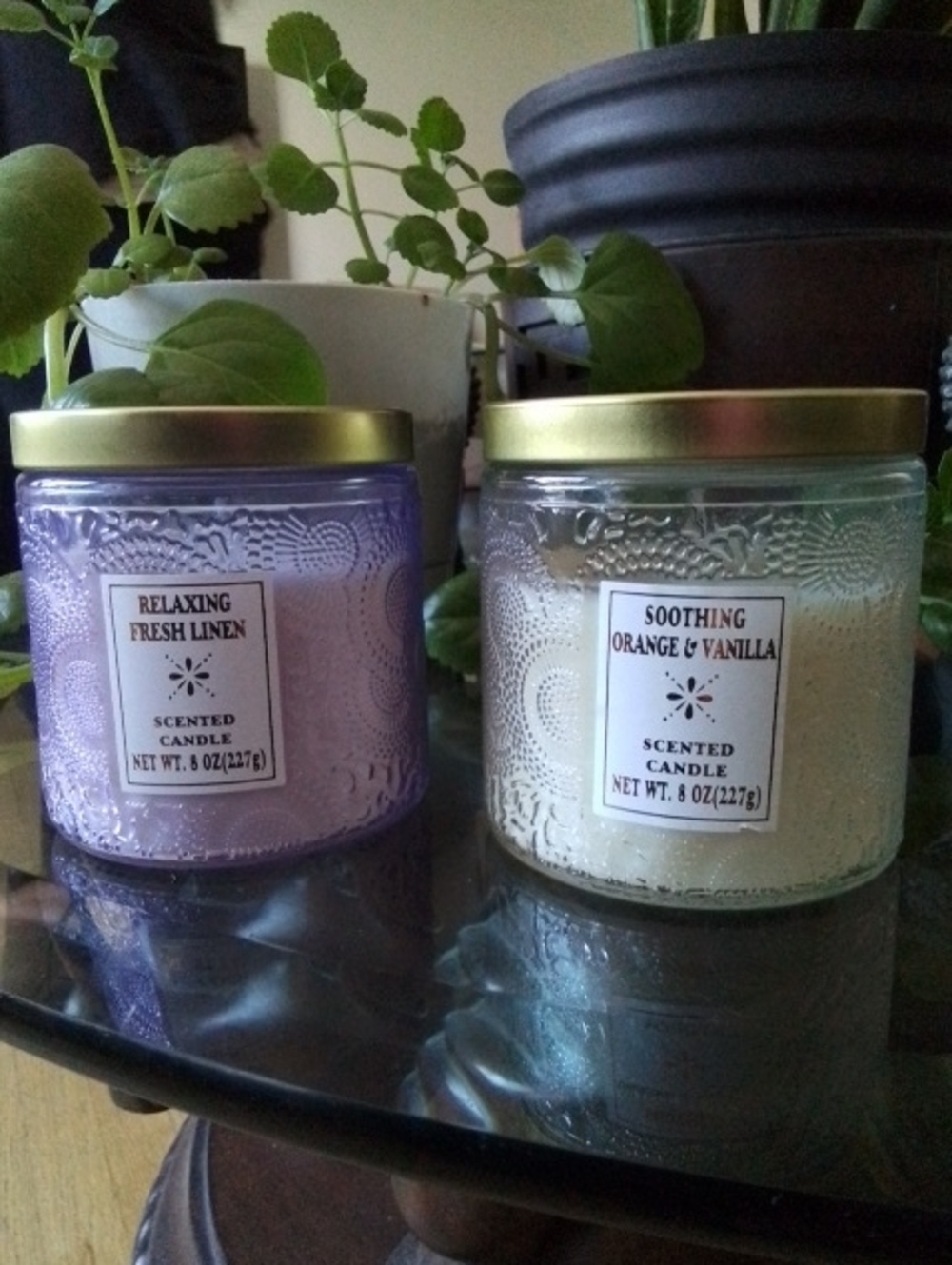 Relaxing Fresh Linen & Soothing Orange Vanilla Scented Candle Duo - Gold Lid